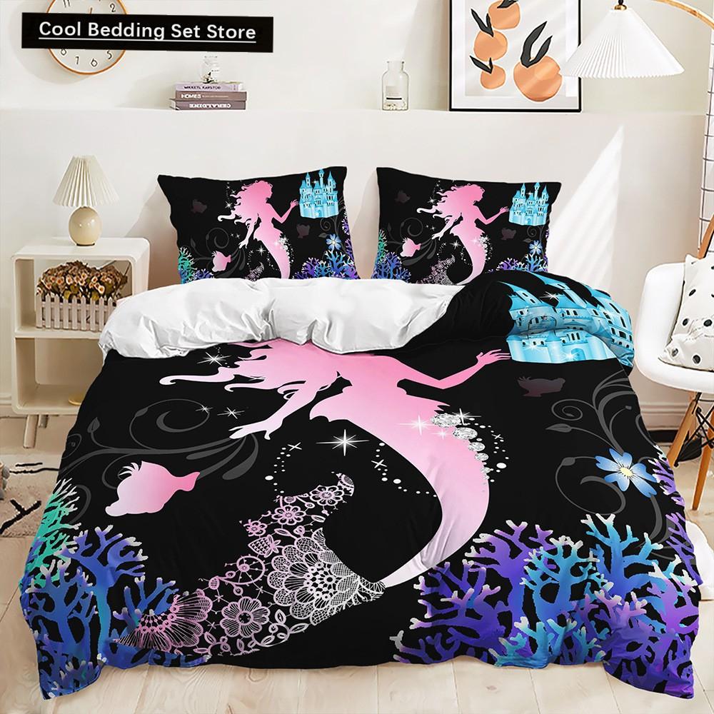 Beautiful Rainbow Mermaid Bedding Set Polyester Duvet Cover Set Single Full Twin Queen Comforter Sets for Girls Women Bed Linen