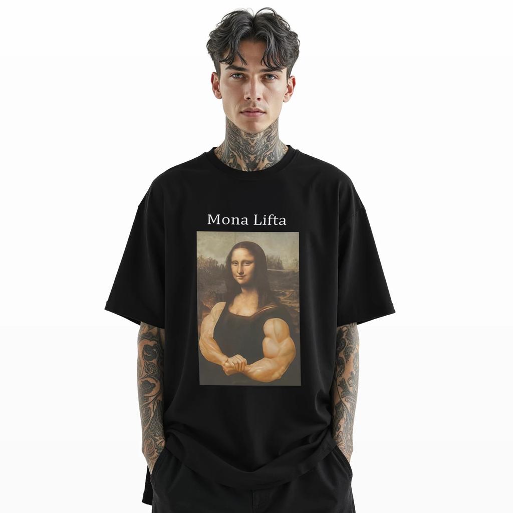 Mona Lifta Funny Gym Workout T-Shirt Parody Mona Lisa Lifting Tee A50
