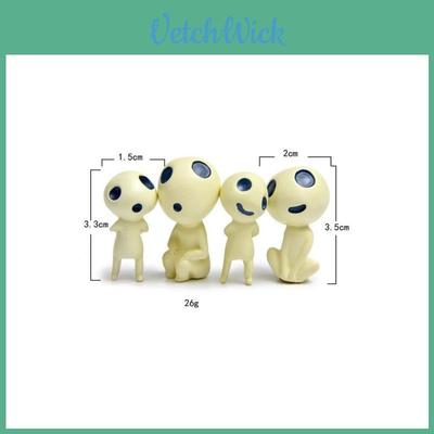 Enchantant Lot de 4 Mignonnes Figures Kodama Esprit de la Forêt Elfique Princess Mononoke Studio Ghibli Collection