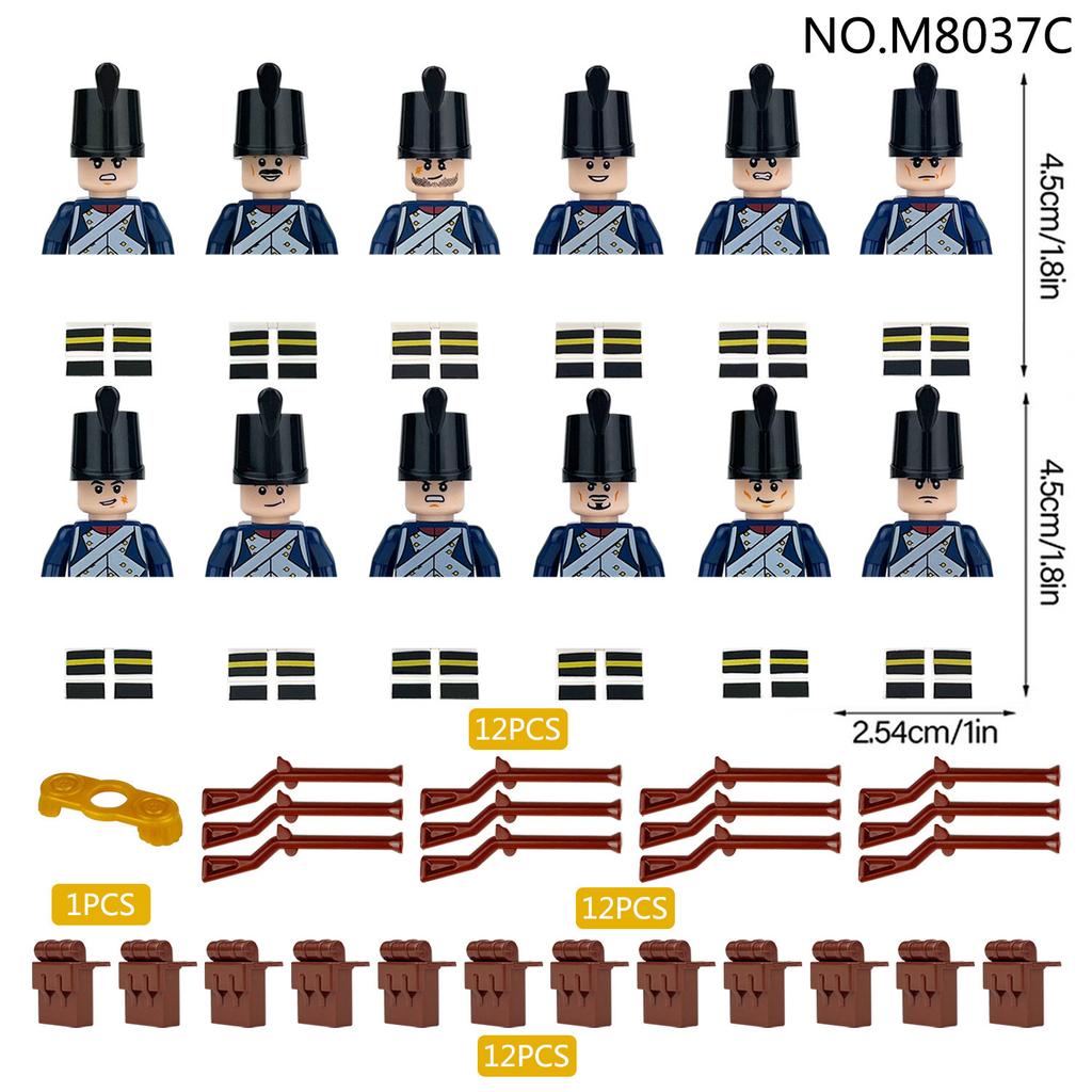 12pcs Napoleonic Wars Military Soldiers Building Blocks WW2 Figures French British Fusilier Rifles Weapons Toys For Kids Gifts