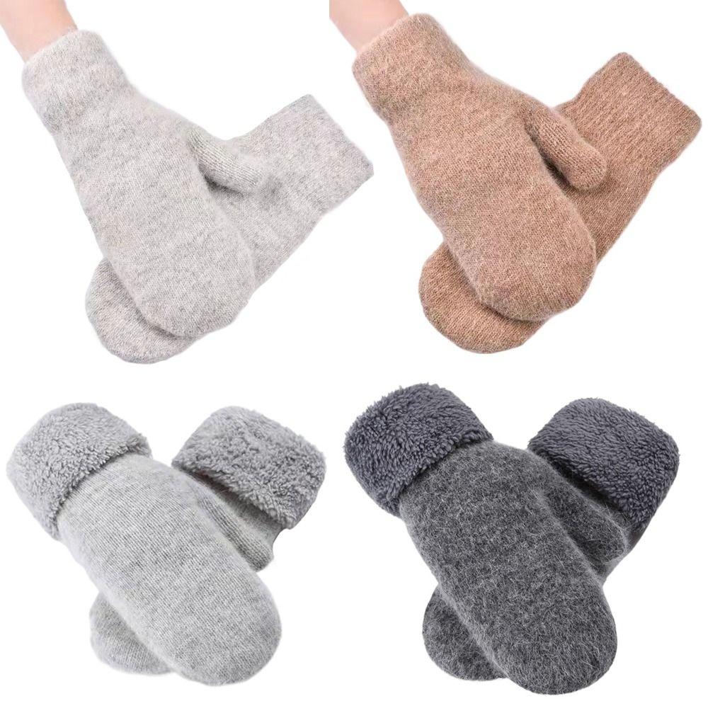 Cashmere-Like All Fingers Mittens Solid Color Fur Knitted Gloves Winter Gloves  Women Girl