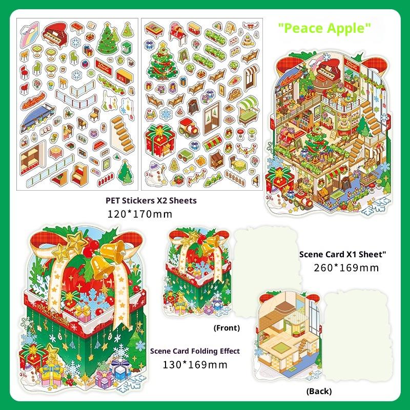 Christmas Miniature Diorama Landscape Stickers Cute Cartoon Pocket Diy Scene Decoration Aesthetic Stationery Stickers