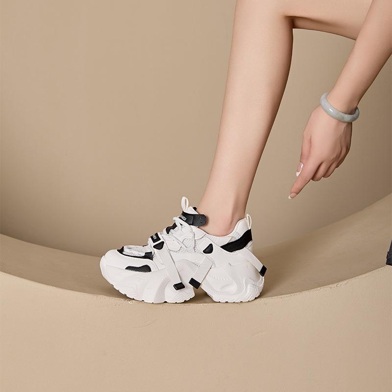 Autumn new mesh casual sports shoes women's thick-soled heightened color matching dad shoes women's student shoes