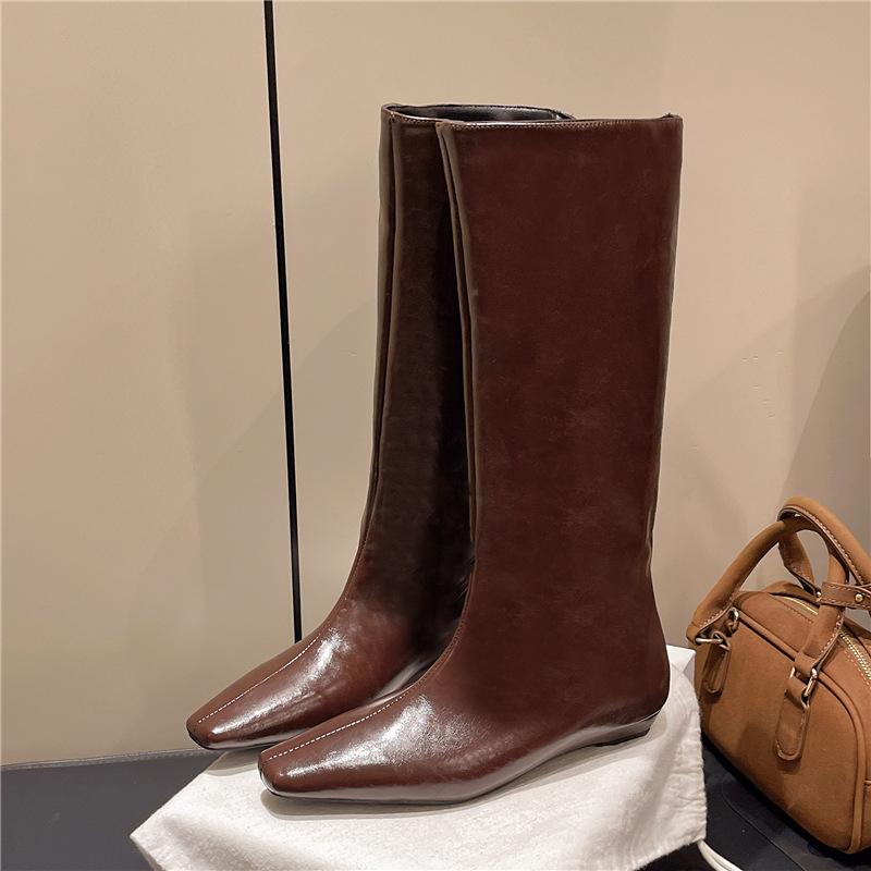 

2025 осень и зима новая большая размерность ретро рыцарские сапоги женские сапоги до головы, но сапоги до колена прямые рыцарские сапоги Джейн 42