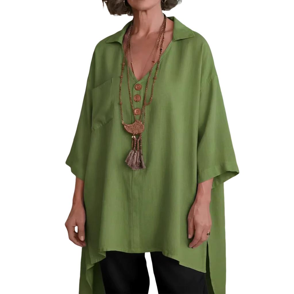 Women's Solided Color Fashion Casual Loose Button Front Short Back Long Cotton Linen Top