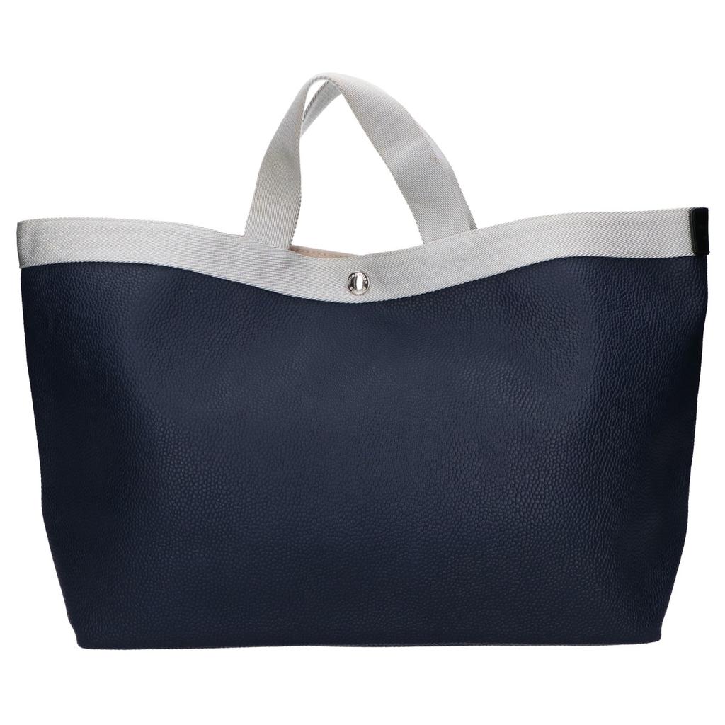 Herve Chapelier 705 Gold Plated Coated Canvas Square Tote Bag L Navy / SilverUsed