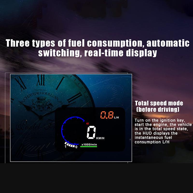 Viteză auto HUD vitezometru consum ulei temperatură apă Head Up Display tensiune baterie OBD parbriz proiector camion