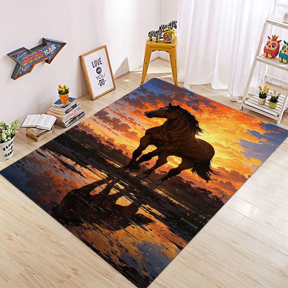 

Под Закатом Скачущая Лошадь Коридор Балкон Спальня Подушка Противоскользящий Гостиная Диван Пол Декоративный Большой Ковер 40x60cm16x24in