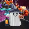 Solcelledrevet Søt Spøkelsesstatue Halloween Skrivebordsornament Værbestandig Håndlaget Resin Gresskar Spøkelsesfigur med Lys
