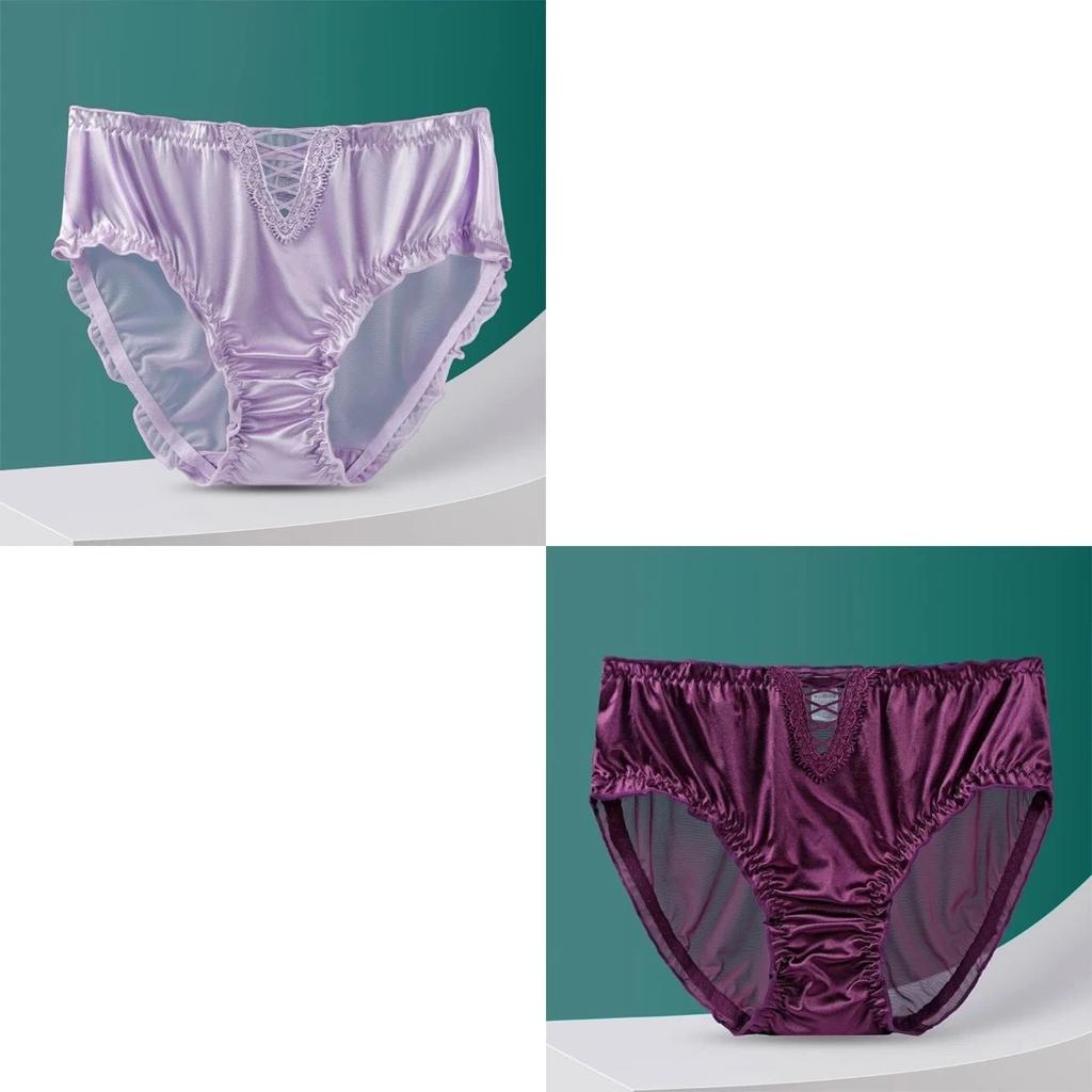 2pcs of Plus Size Female Summer Sexy Hollow Lace High Waisted Non Mark Breathable Triangle Briefs