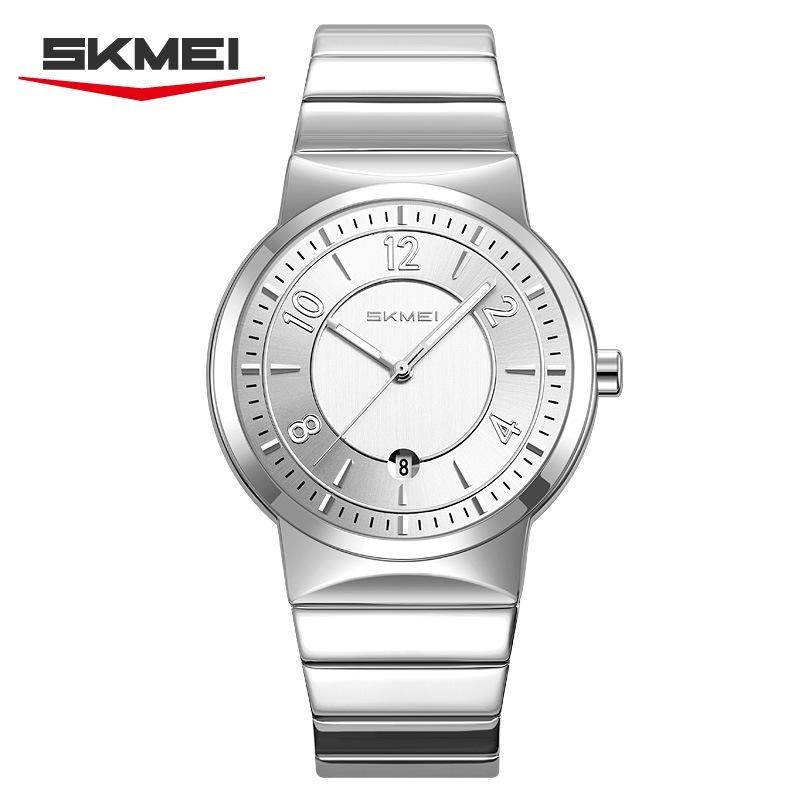 Mens Casual Quartz Watch Waterproof Date Watches Polished Stainless Steel Strap Analog Wristwatch Full Silver серебряный