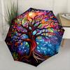 Automatic Folding Umbrella Colorful tree with swirling branches and leaves. Portable collapsible design, casual outdoor access