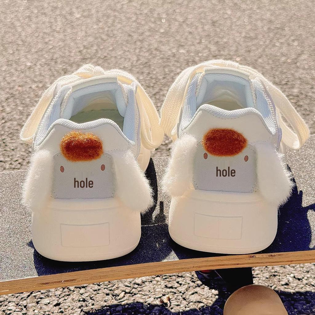 Girls' White Spring 2026 Breathable Thick-Sole Casual Sneakers, Non-Slip & Fashionable