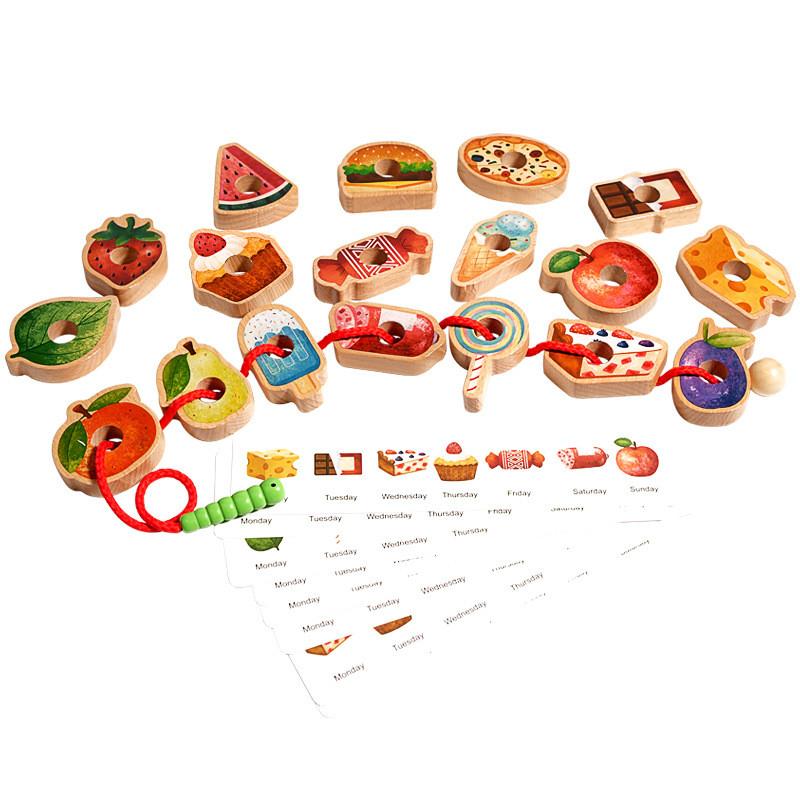 Bead Wooden Caterpillar Stringing Games Attention Training Children Toys Puzzle