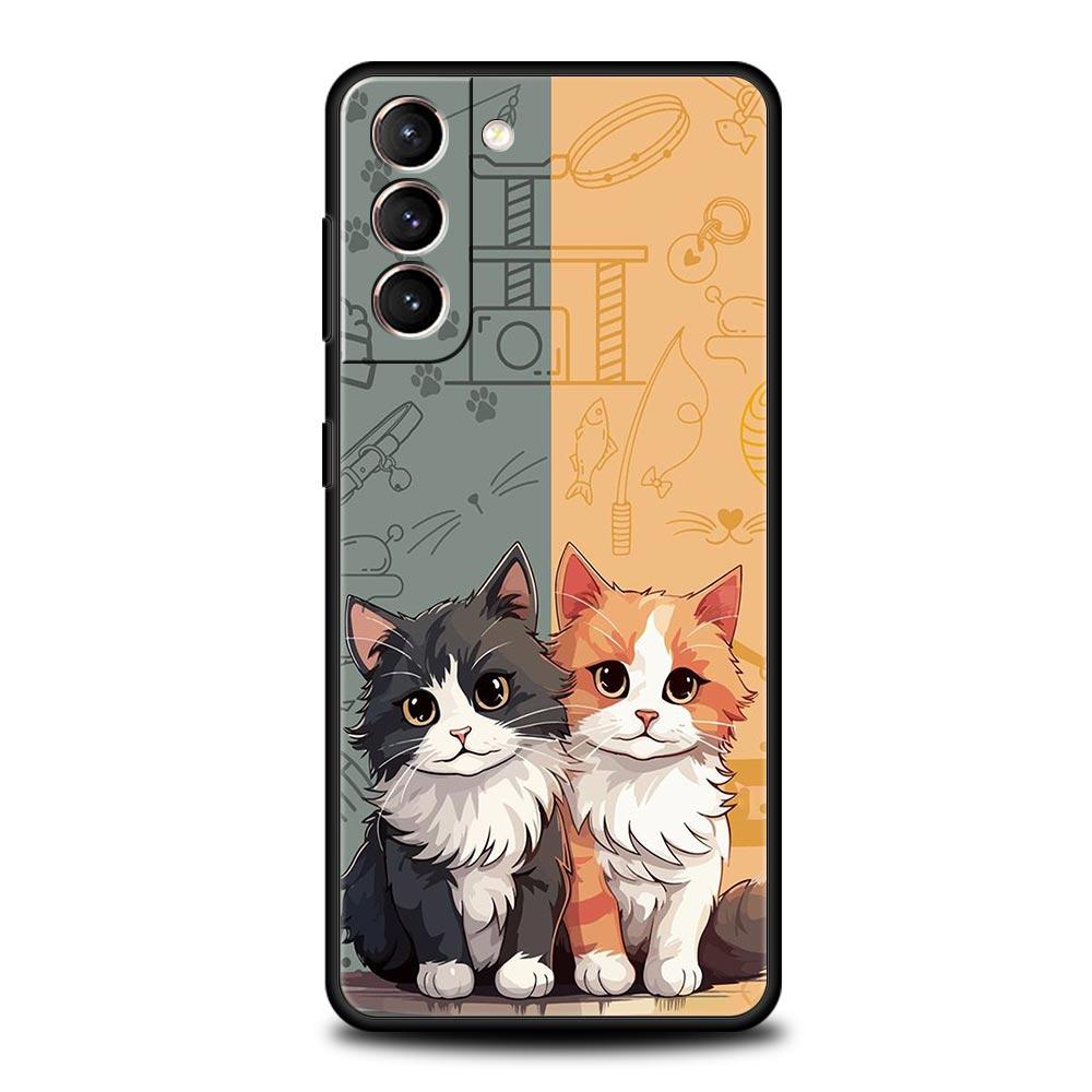 cartoon lovely cat Art fashion Phone Case For Samsung Galaxy S24 S23 S22 S20 Ultra S21 FE 5G S10 S9 Plus S10E S8 Silicone Cover