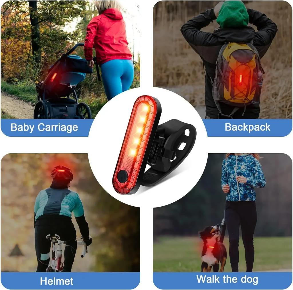 Luz traseira de bicicleta recarregável por USB, luzes traseiras LED vermelhas brilhantes, adequadas para qualquer bicicleta/capacete, fáceis de instalar para segurança no ciclismo