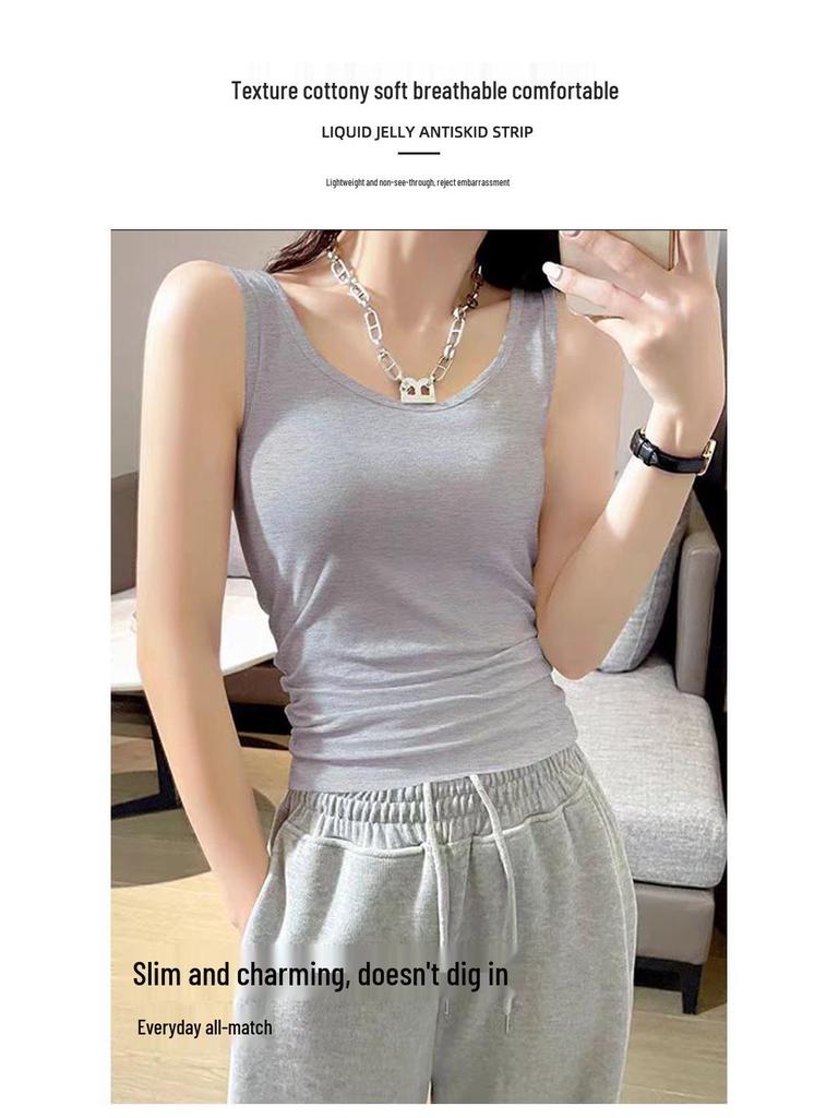 Spring/Summer Women's White Cotton Racerback Tank Top - Sleeveless Camisole Knitted Base Layer