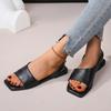 Summer Women Black Leisure Luxury Style Square Open The Toe Flats Shallow Mouth Sandal New Arrival Genuine  Shoes