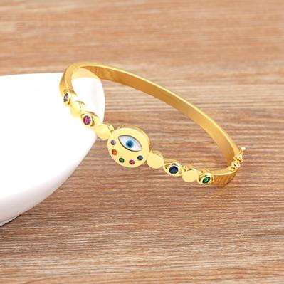 

Nidin Trendy Turkish Evil Eye Gold Plated White/Colorful Bangle Round Shape Lucky Blue Eyes Cuff Bracelets Wristband Gift 56-58mm