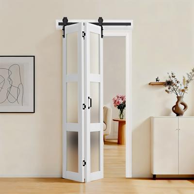 Bifold Barn Door, 914 X 2134 Mm, MDF with Tempered Glass Bi-Fold Sliding Closet Doors, Hardware Kit Included, Space-Saving Design