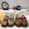 French Bow Bag Head Half Slippers Women's Outer Wear 2025 New Summer Thick Bottom with Skirt Mary Jane Cool Slippers