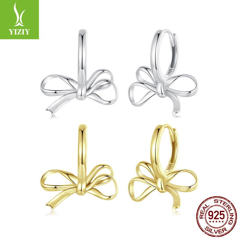 Simple Romantic Bow Plain Silver Ear Buckle, Sweet Girlish S925 Sterling Silver Earrings Earrings