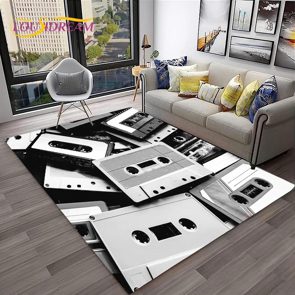 Retro Music Cassette Tape Pattern 3D Carpet Rug for Home Living Room Bedroom Sofa Doormat Decor,kids Area Rug Non-slip Floor Mat