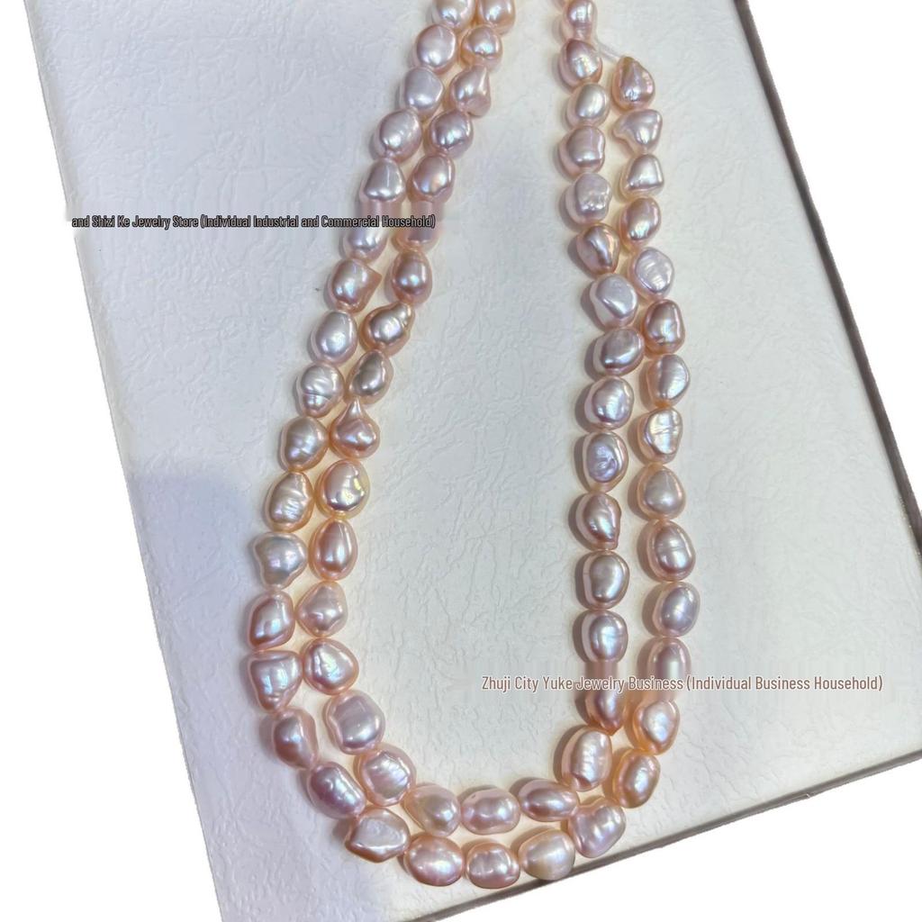 Pale Pink High Luster Freshwater Pearl Necklace, 8-9mm, Vertical Hole, Hand-Strung, Semi-Finished, Two-Sided Luster.