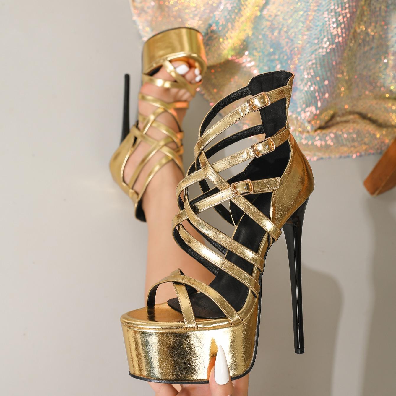 New Design Narrow Band Buckle Strap Platform Women Sandals Sexy Summer Golden Thin High Heels Stripper Shoes 42 золотой 4340₽