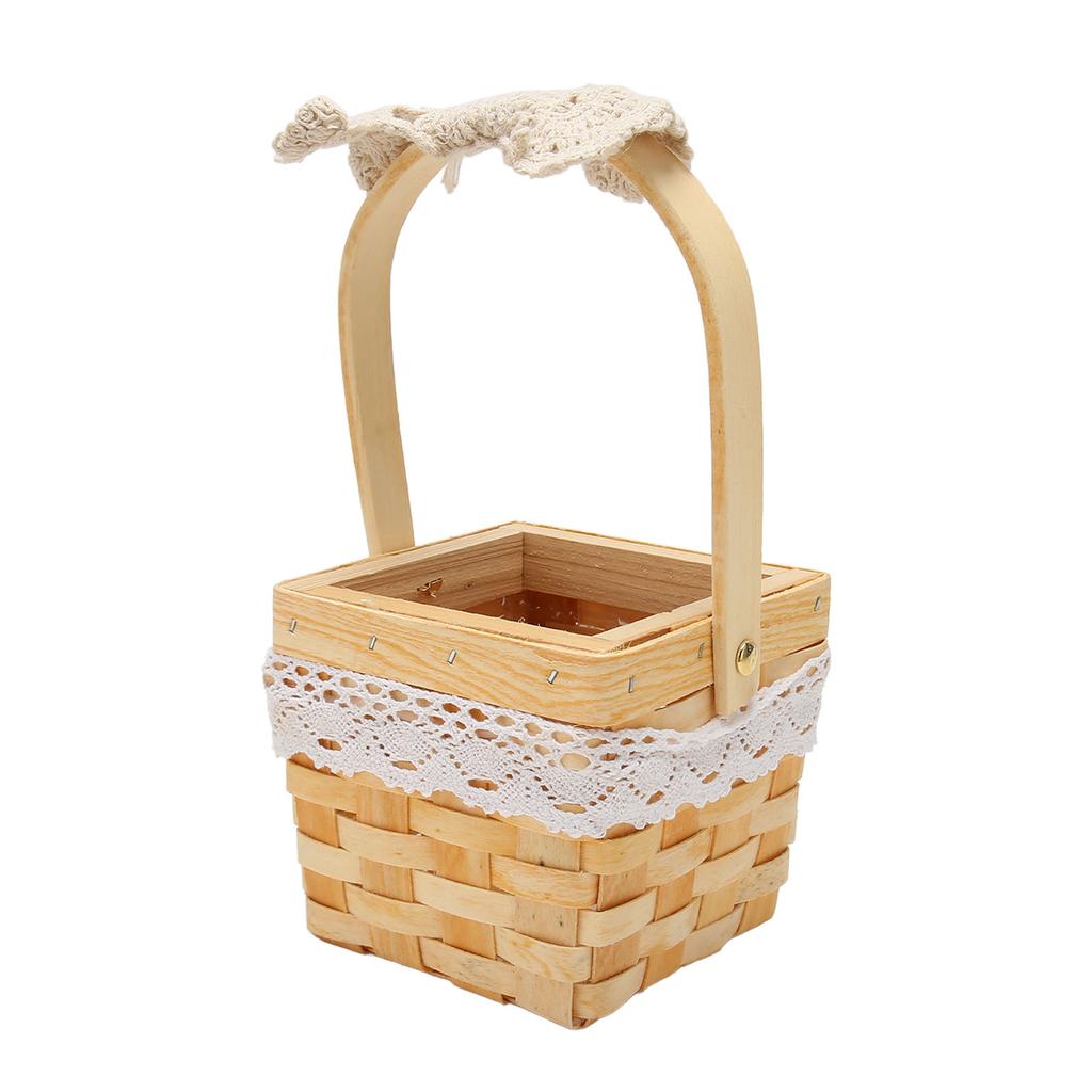 Woven Flower Hand Baskets with Handle Plastic Layer DIY Bow Decoration Weddings Rattan Basket for Office Fruit Store