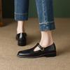 Fashion Women's New Spring and Autumn Square Head Retro Middle Heel Large Metal Belt Buckle Mary Jane Single Shoes