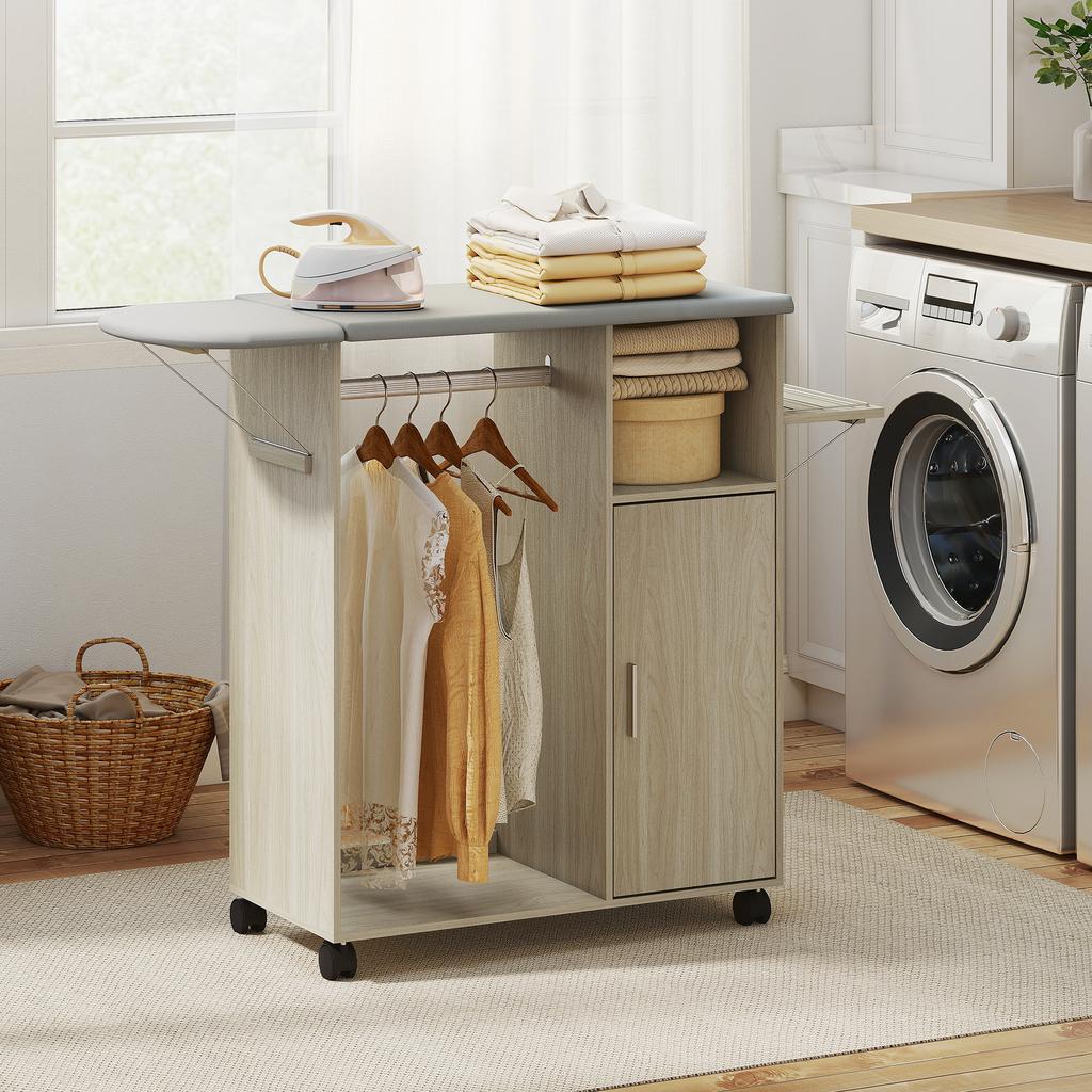 Ironing Board on Wheels, 127 x 42.5 x 99 cm, Natural Wood