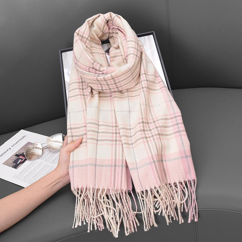 

Кашемировый клетчатый шарф, женская зимняя теплая шаль двойного назначения, студенческий мягкий ретро-шарф 65-180CM
