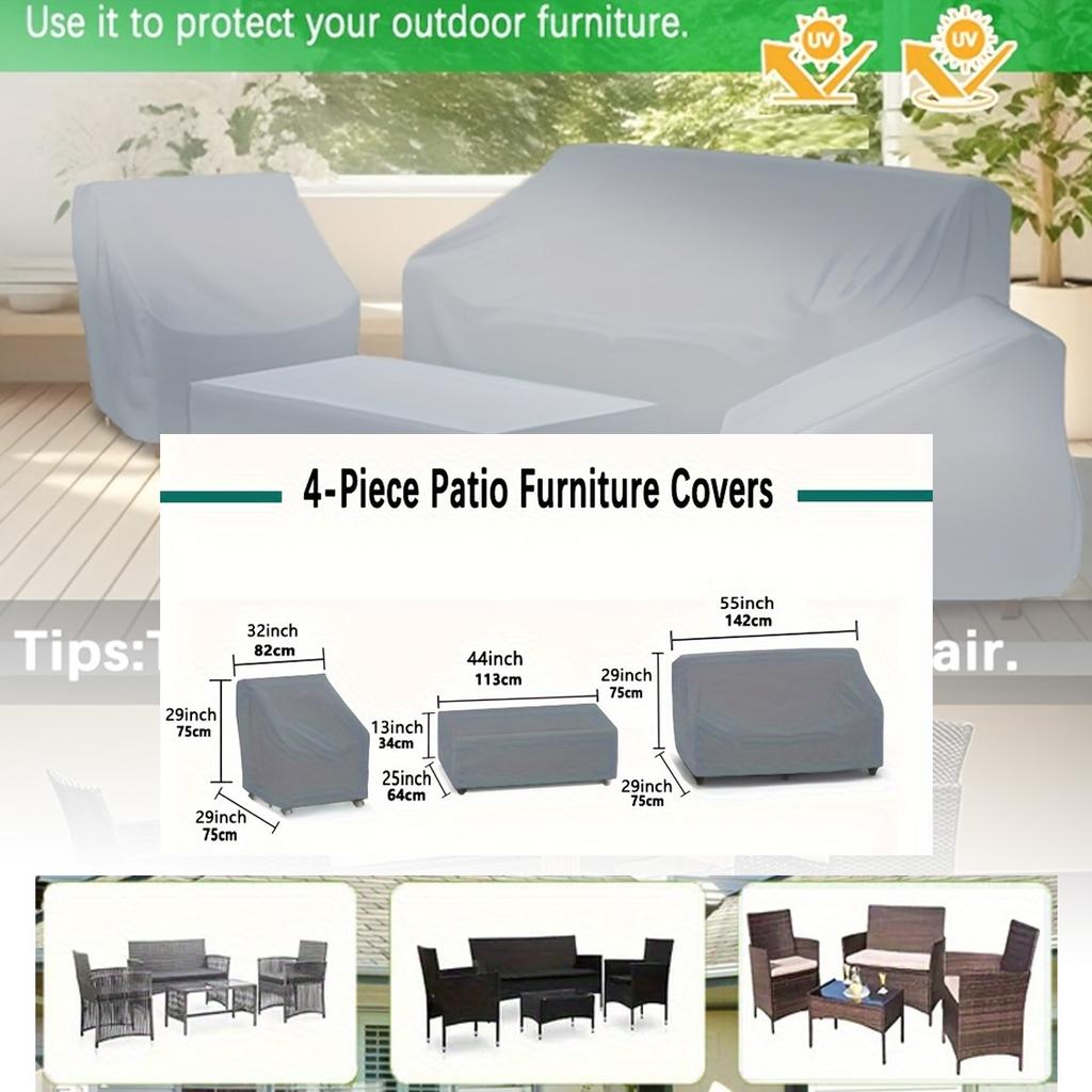 Set of 4 Patio Furniture Covers, Rattan Outdoor Furniture, Gray Patio Four-Piece Covers, Universal for All Seasons