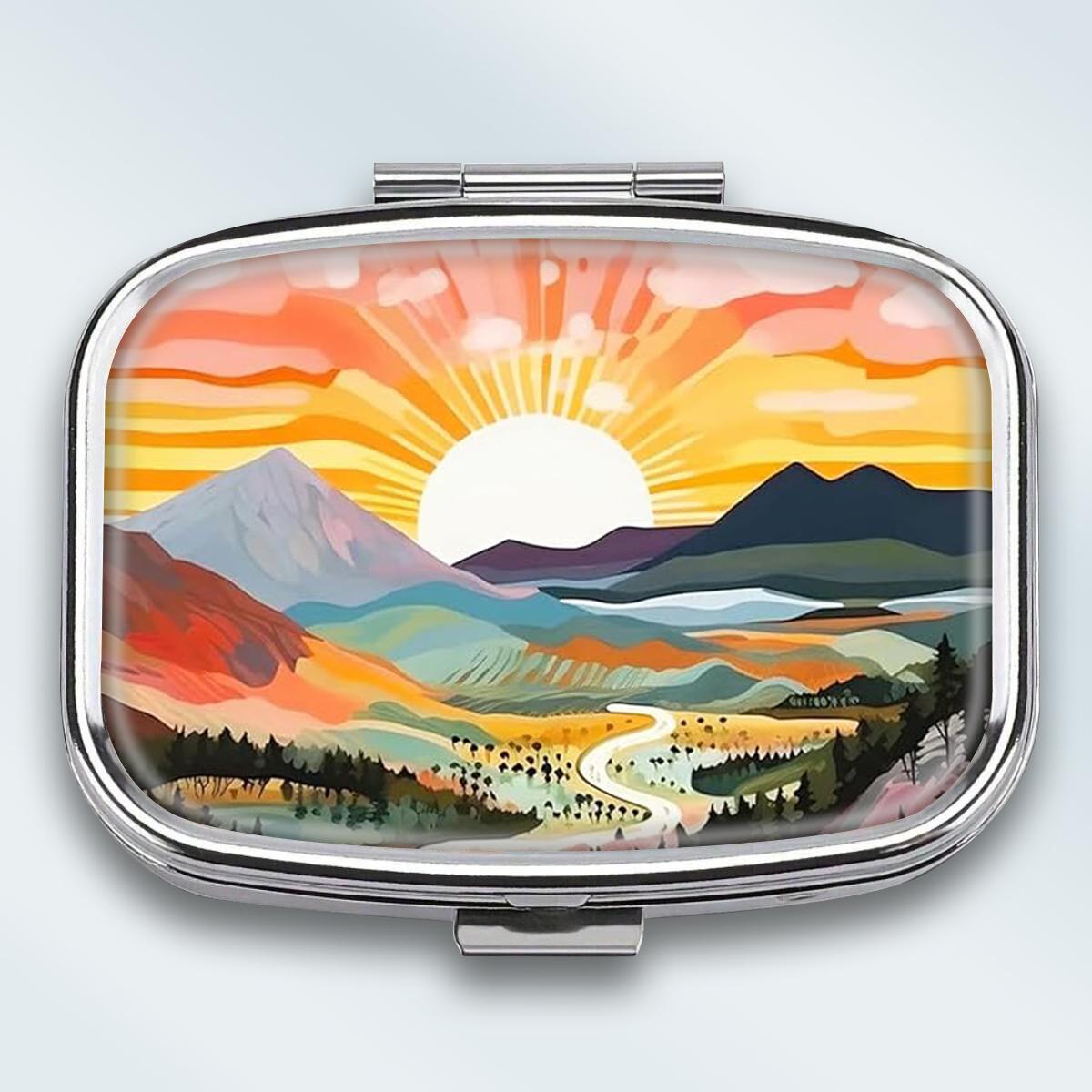 

Portable Pill Box with 2 Compartments, Mini Metal Medicine Organizer Case, Cute Printed Pill Container for Vitamins, Pills, Jewelry, Travel, Daily Use різнокольоровий