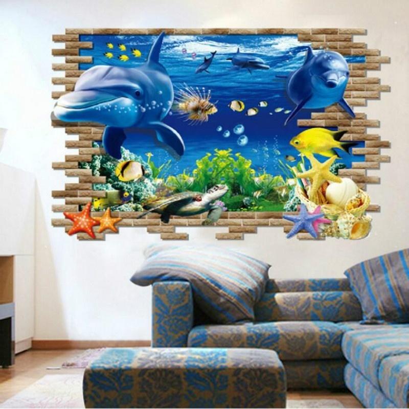 Home Supplies 3D Home Decorative Wall Stickers Creative 3D Cartoon Dolphins Finding Nemo Marine Underwater World Home Stickers