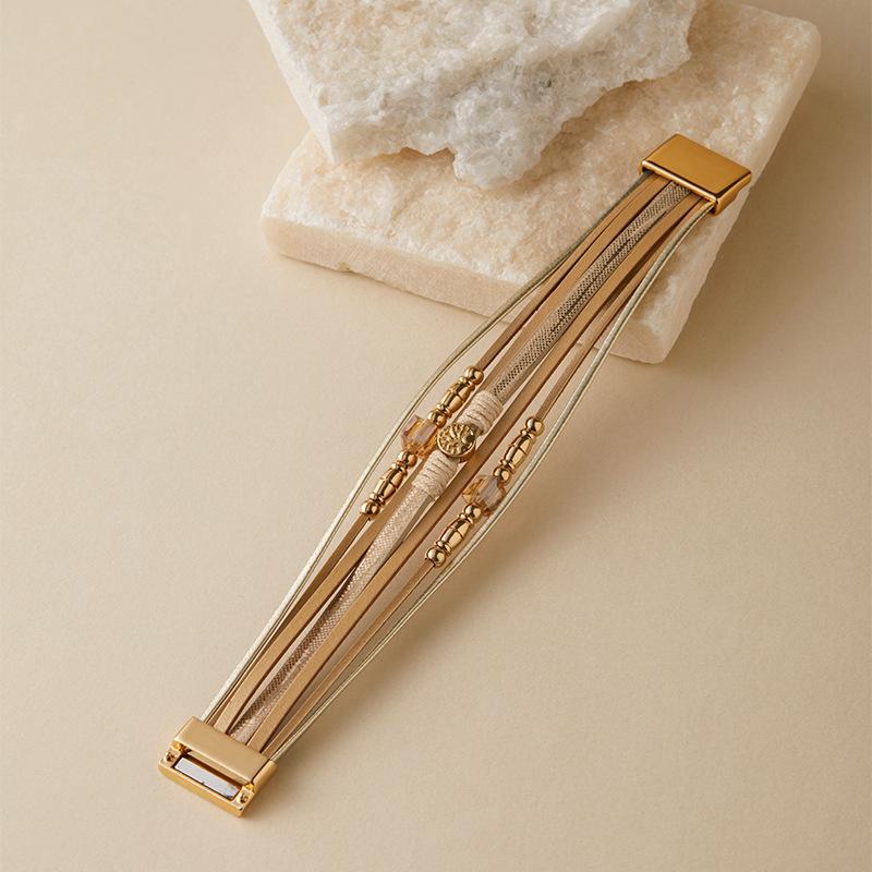 Brățară din piele cu mărgele pentru femei, lanț gros, multistrat, înfășurat, brățări late, accesorii de bijuterii pentru petrecere