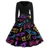 Women's Casual Fashion Halloween Printed V-Neck Vintage Dress