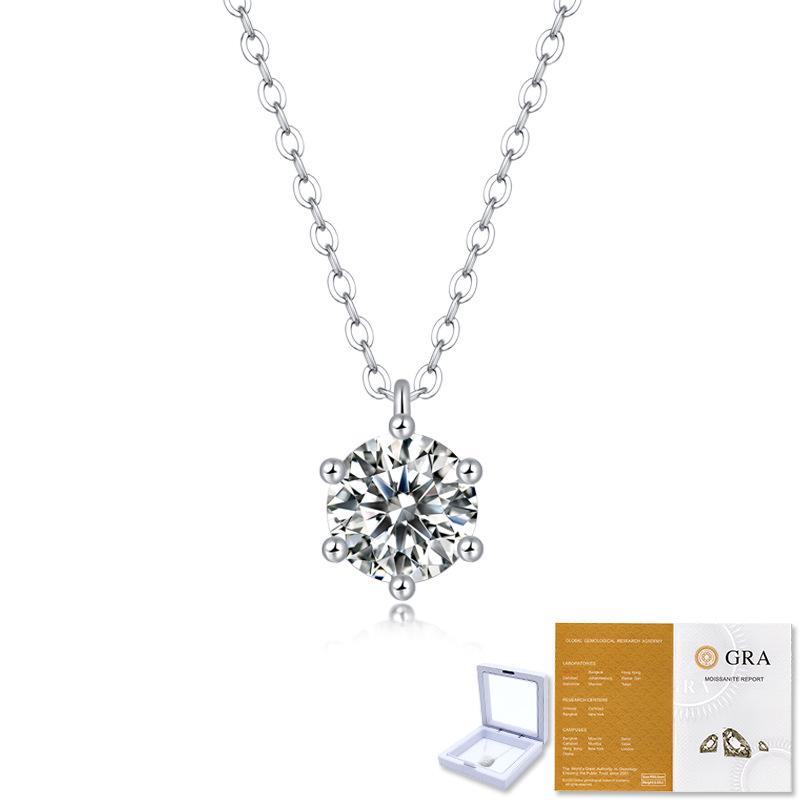Elegantly Crafted Moissanite Six-Prong Pendant on 925 Silver Clavicle Necklace.