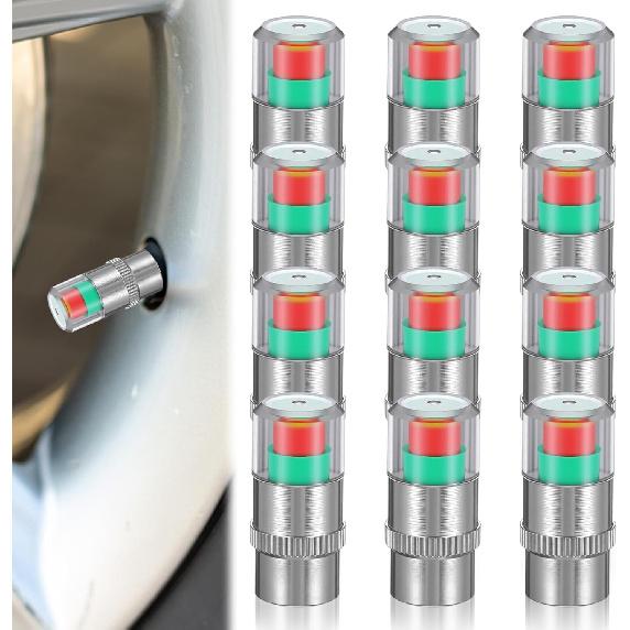 

12Pcs Car Tire Pressure Monitor Valve Stem Caps, 3 Color Eye Alert Tire Pressure Monitor Sensor Indicator 2.4Bar 36PSI Tire Pressure Monitoring Caps