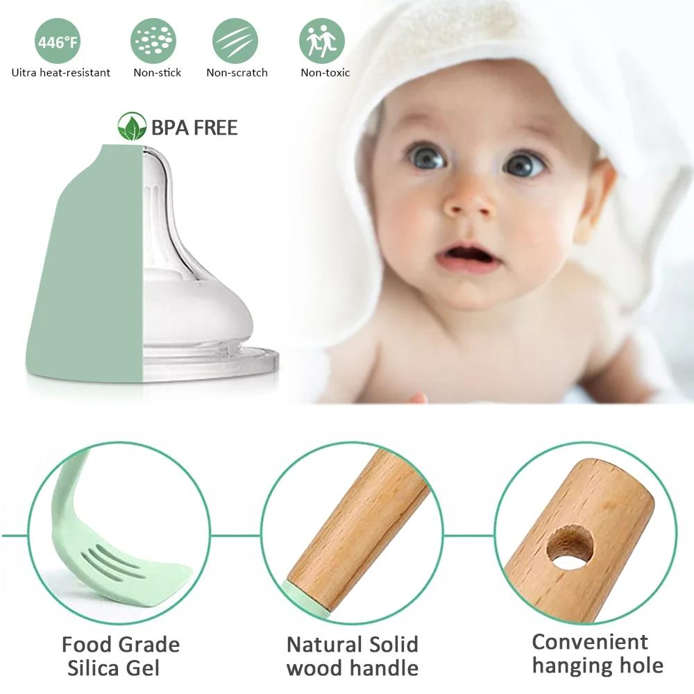 Kuchyňské náčiní s dřevěnou rukojetí Silikonové nádobí 12dílná sada Kreativní pečení Silikonová lopatka Piecenon-stick Smažení Vaření