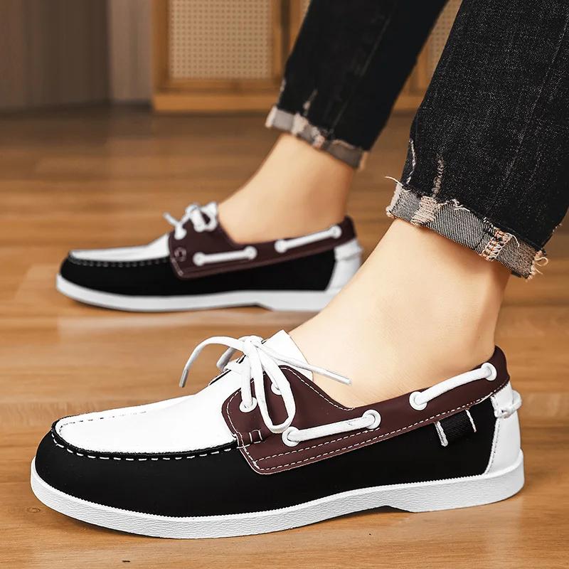 Fashion Leather Casual Shoes For Man Large Size 48 Brand Docksides Shoes Man Italian Style Lace-up Boat Shoes Men Driving Shoes