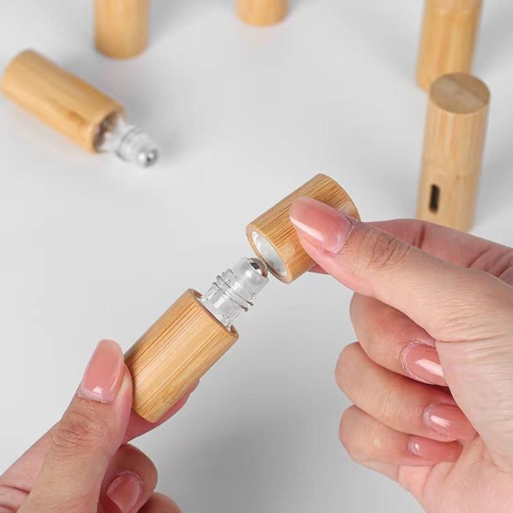 3ml/5ml/10ml/15ml Bamboo Roll on Bottles with Stainless Steel Roller Travel Kit Roller Bottle Portable Mini Refillable Bottles