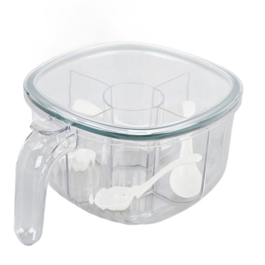 4 Compartments Seasoning Box Plastic Clear Sealed Kitchen Storage Containers with Lid for Home Cafes
