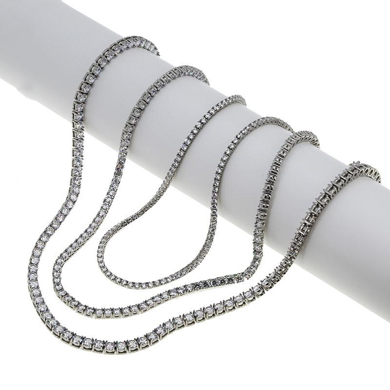 Pvd 18k Gold Hip Hop 316 Stainless Steel 3mm Width Crystal Zircon Stone Tennis Chain Necklace for Party Men Women's Jewelry