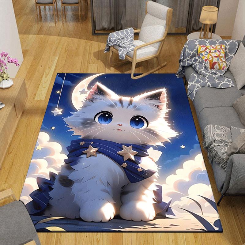 1pc Cute White Cat Print, Design Indoor Area Rug, Soft, Anti-Slip, and Durable Gaming Room Decor for Bedroom, Living Room, and Exercise Rugs