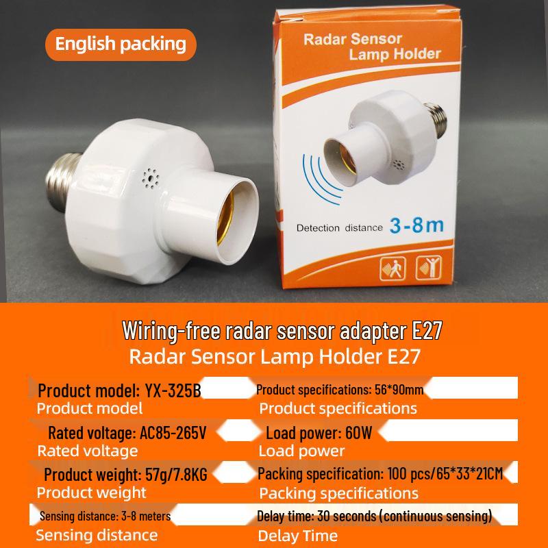 LED Infrared Adjustable Smart Delay E27 Screw Base Surface-Mounted Motion Sensor Lamp Holder