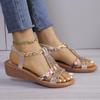 Summer Korean Style Wedge Heel Bohemian Rhinestone Roman Sandals - Large Size, Fashionable & Comfortable