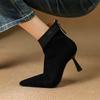 Krazing Pot Sheep Suede Autumn Winter Shoes Stiletto Thin High Heels Big Size 40 Modern Boots Pointed Toe Keep Warm Zip Ankle Boots