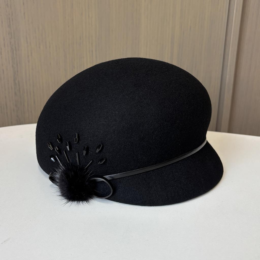 High-quality Autumn and Winter High-end Top Hat Fashionable Versatile Beret Women's Elegant Thermal Cap Wool Woolen Small Basin Hat